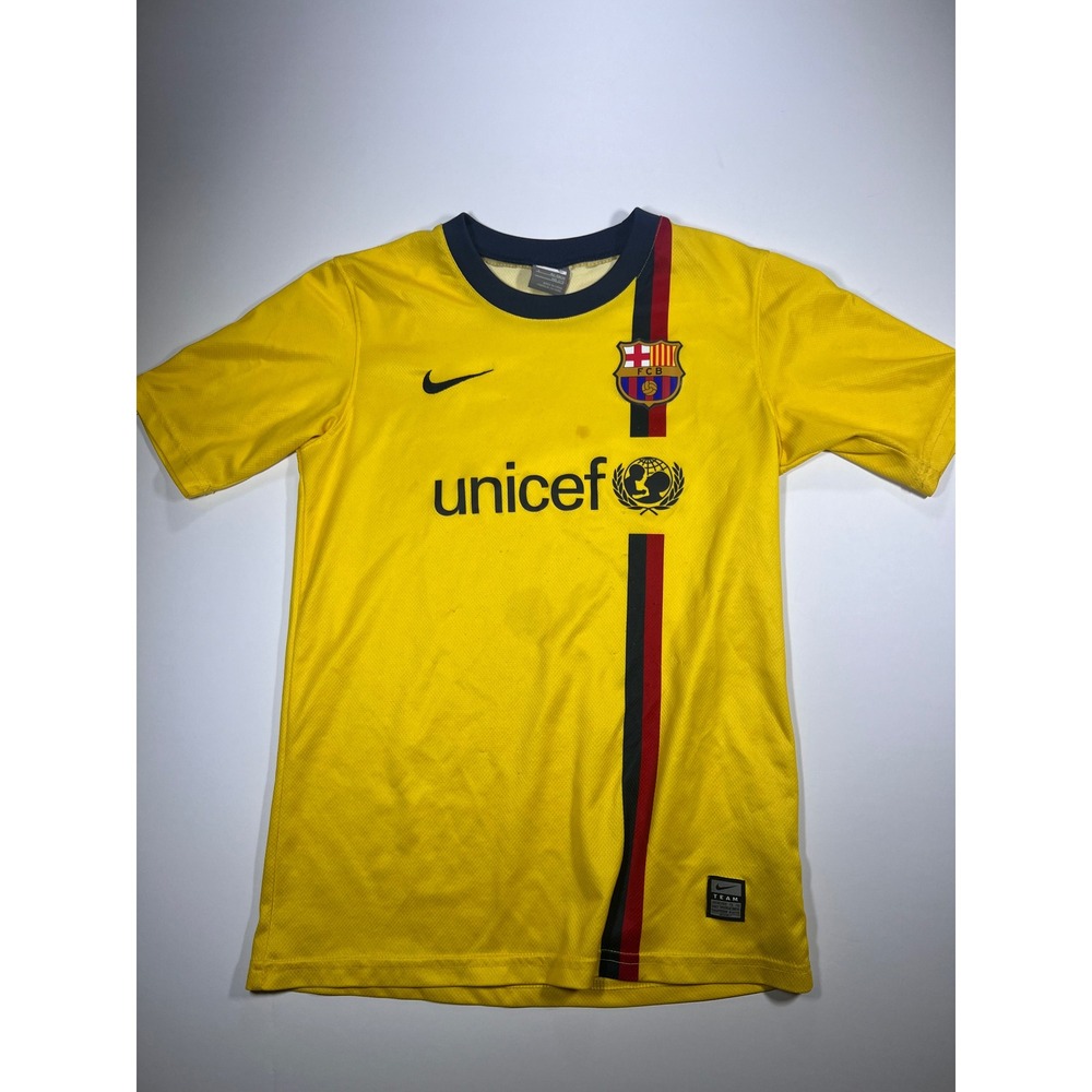 Nike FC Barcelona Jersey Youth Large Yellow 2008-09 Away Unicef Soccer Shirt